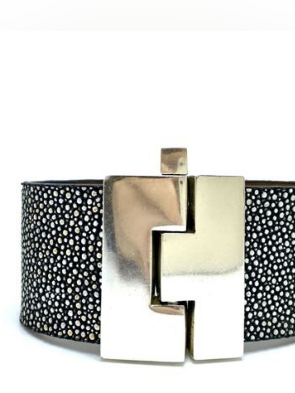Leighelena Wide Black Textured Stingray Leather Cuff Bracelet
